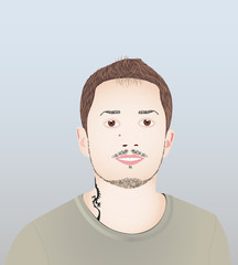 Vector portrait of a man with tattoo on his neck, smiling beautifully