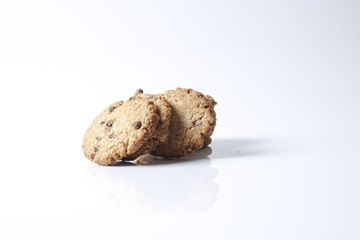 Chocolate chip cookies isolated on white.