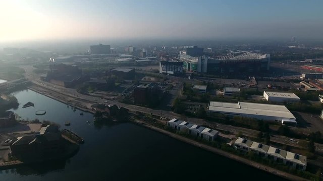 Aerial view over Salford Quays in Manchester, UK.