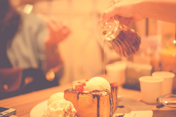 Desert cake in coffee shop.