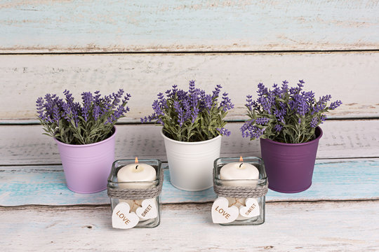 Lavanda en maceteros y velas 1.