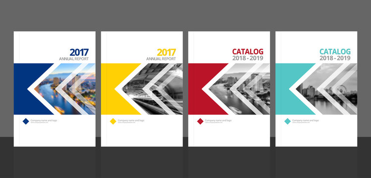 Cover design for annual report and business catalog, magazine, flyer or booklet blue, yellow, red, and green colors. Brochure template layout. A4 cover vector EPS-10 sample image with Gradient Mesh.