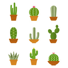 Cactus icons in a flat style on a white background