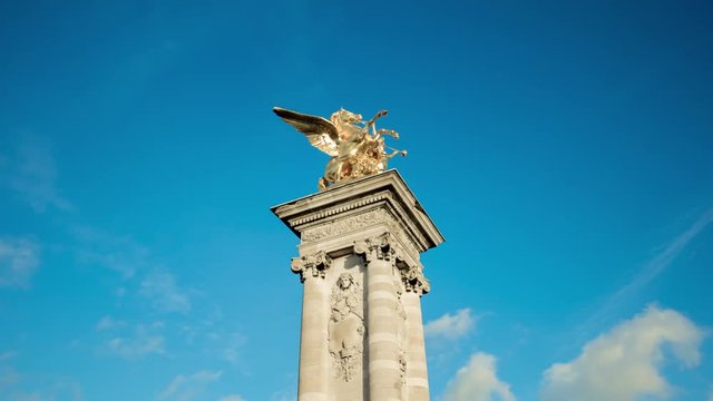 paris sunny day seine river alexander III bridge golden monument 4k time lapse france
