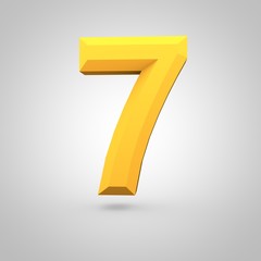 Yellow low poly alphabet number 7 isolated on white background.