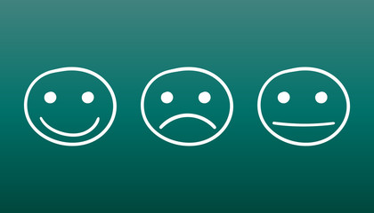 Hand drawn smiley icon. Emotion face vector illustration in flat style on green background.