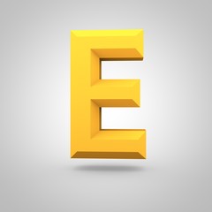 Yellow low poly alphabet letter E uppercase isolated on white background.