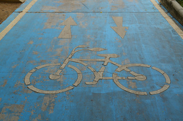 Grunge blue bicycle lane
