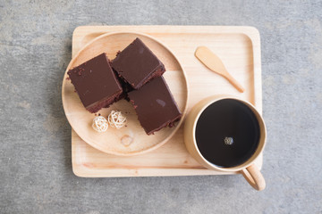 Chocolate cake with hot coffee