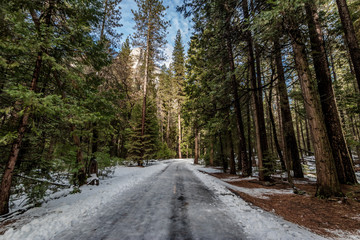 Road covered with snow at winter - Yosemite National Parl, California, USA