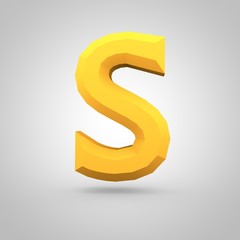 Yellow low poly alphabet letter S uppercase isolated on white background.