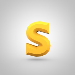 Yellow low poly alphabet letter S lowercase isolated on white background.
