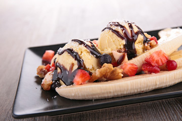 ice cream, with banana and berry
