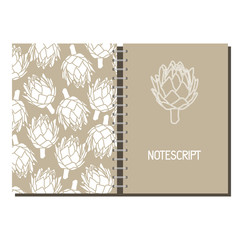 Cover design for print with stylized artichoke pattern.