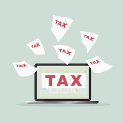 ax payment. Government, state taxes. Data analysis, paperwork, financial research, report. Businessman calculation tax return. Flat design. Tax form vector. Payment of debt.