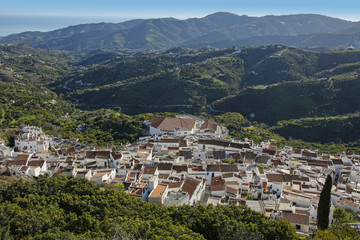 Fototapeta na wymiar panoramic view of Frigiliana- one of the beautiful spanish pueblos blancos in Andalusia, Costa del Sol, Spain