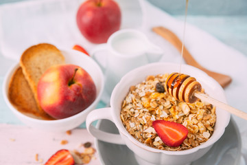 Muesli with milk and honey