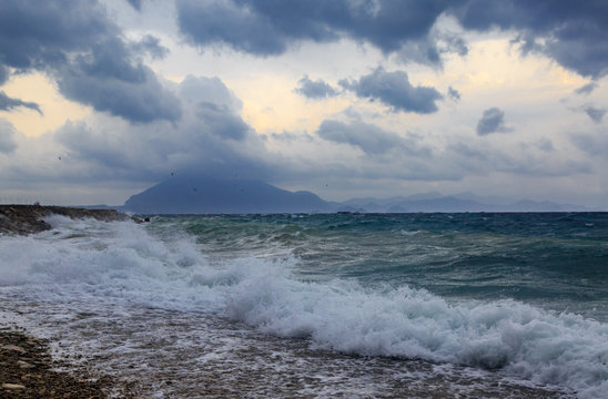 Strong waves of Mediterranean sea near Datca, Turkey