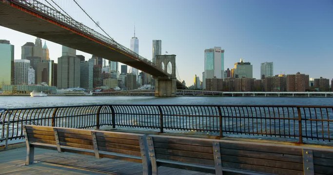 View of Brooklyn Bridge and Manhattan Skyline.