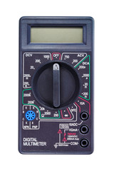 Fototapeta premium Digital multimeter in a black color casing isolated on white background