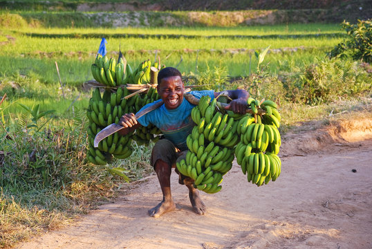 Handsome Malagasy boy with bannanas