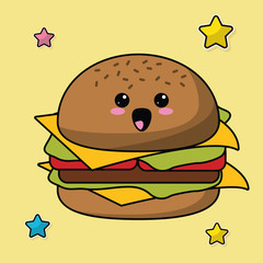 kawaii hamburger food image vector illustration eps 10