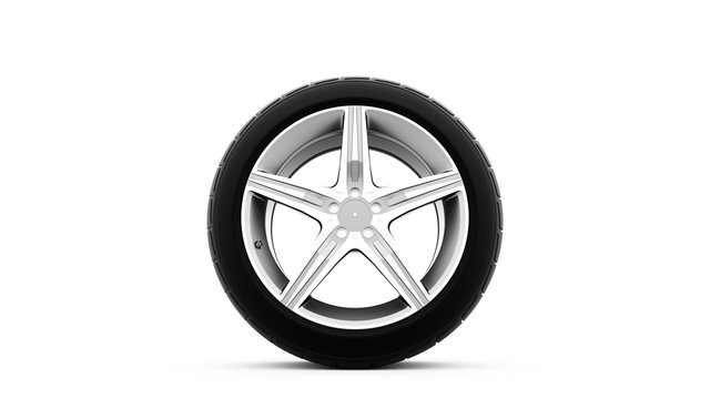 3D rendering of a car wheel on a white background
