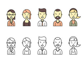 male and female faces avatars. flat style