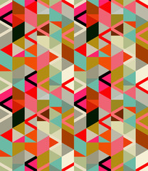 Modern stylish irregular hexagonal background with repeating structure of colorful geometric elements. Bright chaotic texture perfect for fabric, wallpaper and wrapping paper. Vector seamless pattern.