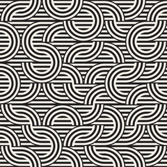 Seamless monochrome waving pattern. Abstract stripy background. Vector irregular round stripes design.