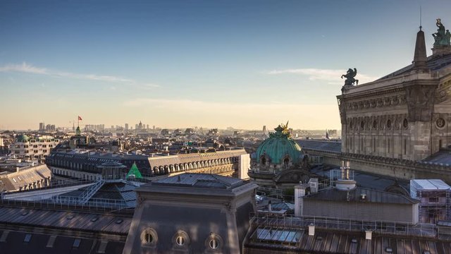 sunset paris galeries lafayette rooftop view point cityscape panorama 4k time lapse france
