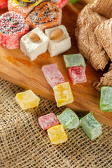 traditional eastern desserts on wooden background