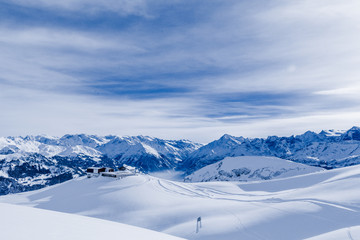 Fototapeta na wymiar Alpine Alps mountain landscape. Panorama of Snow Mountain