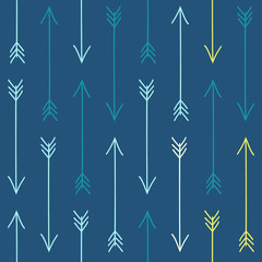 Vector seamless pattern. Colorful background with hand drawn arrows. Abstract repeating texture with ancient traditional symbol perfect for prints, wallpapers, postcards.