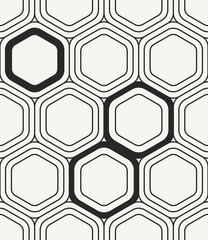 Modern stylish monochrome geometric background with irregular hexagonal structure. Vector seamless pattern. - 145007312