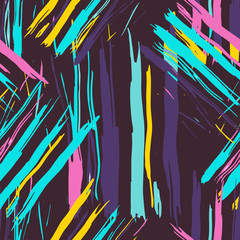 Abstract hand drawn background with irregular structure of colorful brush strokes. Repeating bright modern texture perfect for prints, wallpapers, decorative design. Vector seamless pattern.