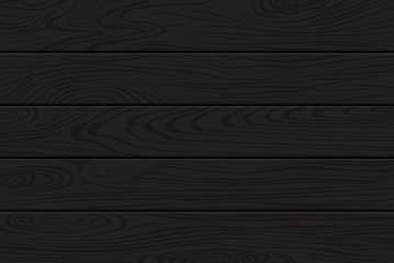 Black wood texture. Natural dark wooden background. Ebony, coal black wood. Top view. Vector planks texture.