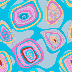 Fototapeta na wymiar Abstract colorful background with hand drawn vortex elements in trendy memphis style. Irregular repeating texture perfect for wallpapers, interior decoration and prints. Vector seamless pattern.