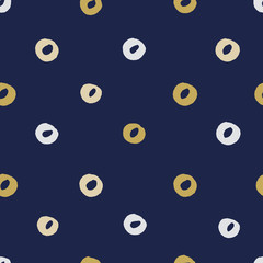 Seamless modern dark blue vector doodle circle texture, dry brush ink art.