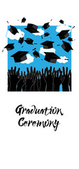 Graduate Hands Throwing Up Graduation Hats. Graduation Caps in the Air.