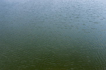Ripples on the standing lake water in windy day at spring season