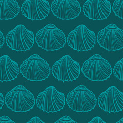 Seashells seamless pattern vector. Doodle background.