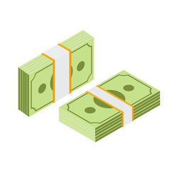 Isometric stacked pile of us dollar cash. Big money concept. American dollars, pack, packet. Packed dollars money. Vector illustration.