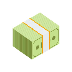 Isometric stacked pile of us dollar cash. Big money concept. American dollars, pack, packet. Packed dollars money. Vector illustration.