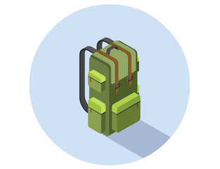 Vector isometric illustration of camping backpack