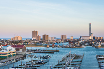 Overlooking State Marina Harbor in Atlantic City, New jersey at sunset