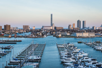 Overlooking State Marina Harbor in Atlantic City, New jersey at sunset