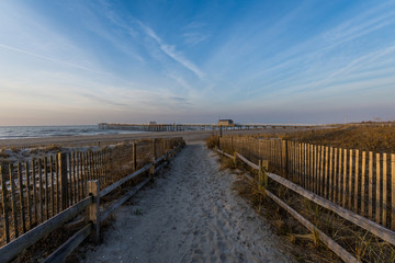 Path leading to ventnor city beach in atlantic city, new jersey at sunrise