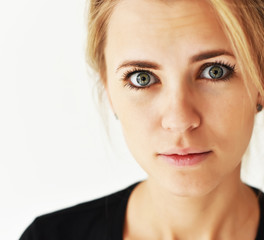 closeup portrait of a gray-eyed woman