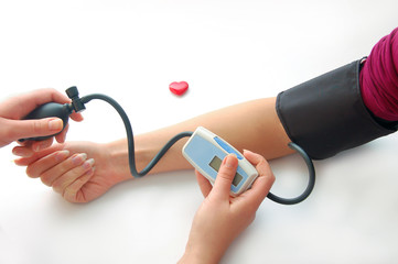 A device for measuring blood pressure. Checking blood pressure of a patient, selective focus.
